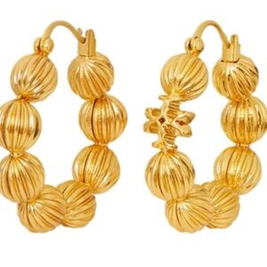 ❌PRICE DROP ❌ROXANNE GOLD FLUTED BEADS HOOP EARRINGS TORI BURCH.